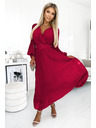 numoco 414-9 KLARA Gerafftes Kleid mit Gürtel und Ausschnitt - Weinrot
