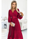 numoco 414-9 KLARA Gerafftes Kleid mit Gürtel und Ausschnitt - Weinrot
