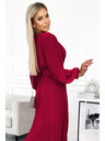 numoco 414-9 KLARA Gerafftes Kleid mit Gürtel und Ausschnitt - Weinrot