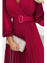 numoco 414-9 KLARA Gerafftes Kleid mit Gürtel und Ausschnitt - Weinrot
