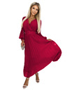 numoco 414-9 KLARA Gerafftes Kleid mit Gürtel und Ausschnitt - Weinrot