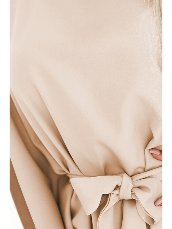 numoco 287-38 SOFIA Schmetterlingskleid mit Taillenbindung - dunkel beige