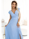 numoco 411-13 CRYSTAL Glitzerndes langes Kleid mit Ausschnitt - hellblau mit Glitzer
