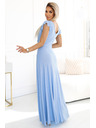 numoco 411-13 CRYSTAL Glitzerndes langes Kleid mit Ausschnitt - hellblau mit Glitzer