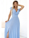 numoco 411-13 CRYSTAL Glitzerndes langes Kleid mit Ausschnitt - hellblau mit Glitzer