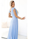 numoco 411-13 CRYSTAL Glitzerndes langes Kleid mit Ausschnitt - hellblau mit Glitzer