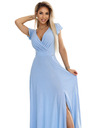 numoco 411-13 CRYSTAL Glitzerndes langes Kleid mit Ausschnitt - hellblau mit Glitzer