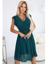 numoco 374-8 POLINA Plissiertes Kleid mit Ausschnitt und Volants - grün