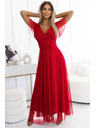 numoco 562-7 NASTIA Langes Kleid mit Ausschnitt und kurzen Ärmeln - rot