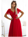 numoco 562-7 NASTIA Langes Kleid mit Ausschnitt und kurzen Ärmeln - rot