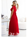 numoco 562-7 NASTIA Langes Kleid mit Ausschnitt und kurzen Ärmeln - rot
