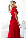 numoco 562-7 NASTIA Langes Kleid mit Ausschnitt und kurzen Ärmeln - rot