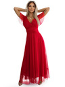 numoco 562-7 NASTIA Langes Kleid mit Ausschnitt und kurzen Ärmeln - rot