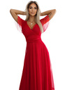 numoco 562-7 NASTIA Langes Kleid mit Ausschnitt und kurzen Ärmeln - rot