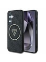 Guess IML 4G Glitzer und Dreiecks-Logo MagSafe Rückseite für Samsung Galaxy S25 Schwarz Handyhülle
