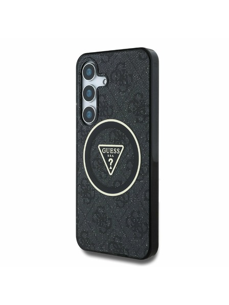 Guess IML 4G Glitzer und Dreiecks-Logo MagSafe Rückseite für Samsung Galaxy S25 Schwarz Handyhülle