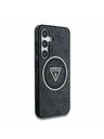 Guess IML 4G Glitzer und Dreiecks-Logo MagSafe Rückseite für Samsung Galaxy S25 Schwarz Handyhülle