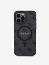 Guess PU Leder 4G Farbiger Ring MagSafe Rückseite für iPhone 15 Pro Schwarz Handyhülle