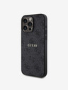 Guess PU Leder 4G Farbiger Ring MagSafe Rückseite für iPhone 15 Pro Schwarz Handyhülle