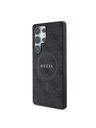 Guess PU Leder 4G Farbiger Ring MagSafe Rückseite für Samsung Galaxy S25 Ultra Schwarz Handyhülle