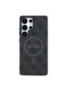 Guess PU Leder 4G Farbiger Ring MagSafe Rückseite für Samsung Galaxy S25 Ultra Schwarz Handyhülle