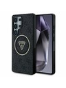 Guess IML 4G Glitzer und Dreiecks-Logo MagSafe Rückseite für Samsung Galaxy S25 Ultra Schwarz Handyhülle