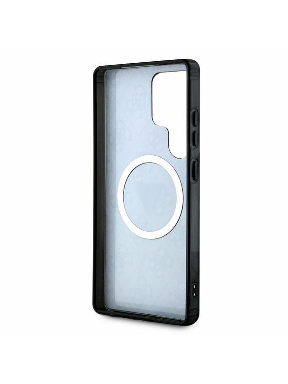 Guess IML 4G Glitzer und Dreiecks-Logo MagSafe Rückseite für Samsung Galaxy S25 Ultra Schwarz Handyhülle