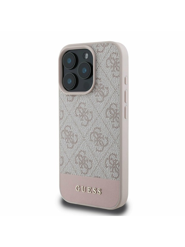 Guess PU 4G Stripe Rückseite für iPhone 16 Pro Pink Handyhülle