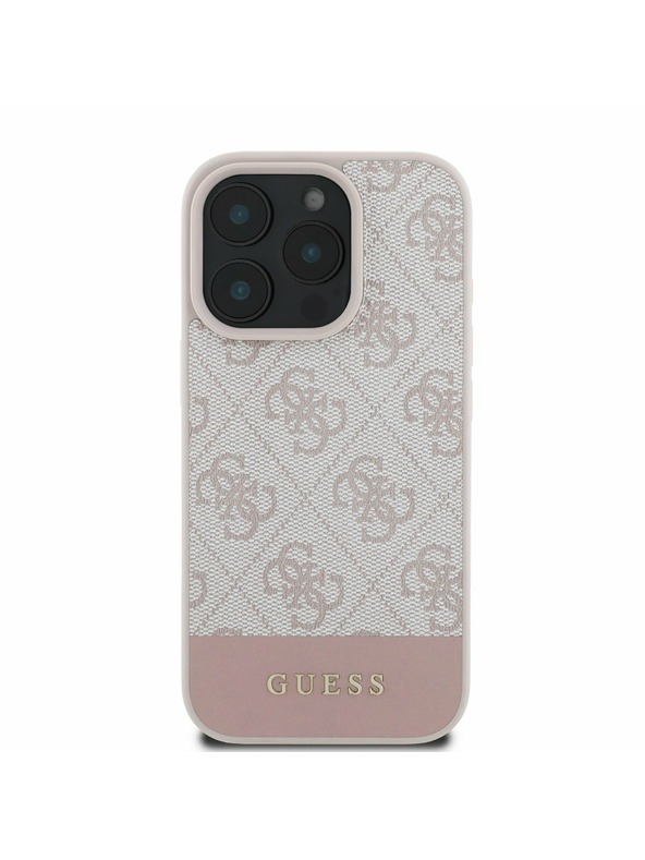 Guess PU 4G Stripe Rückseite für iPhone 16 Pro Pink Handyhülle