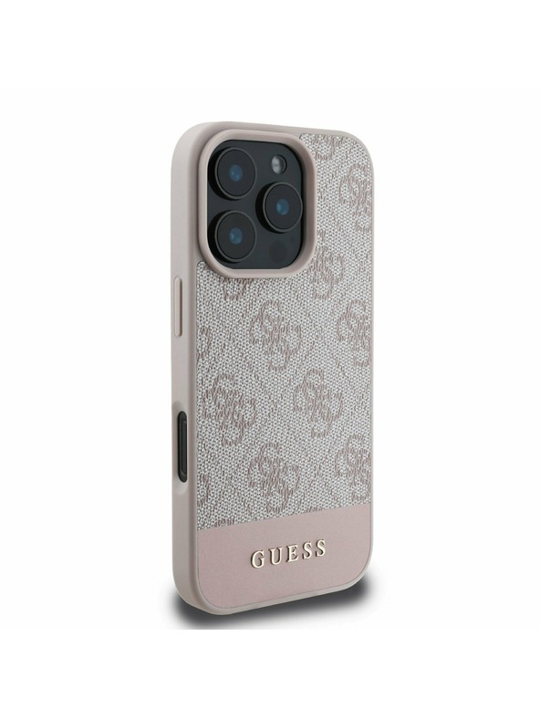 Guess PU 4G Stripe Rückseite für iPhone 16 Pro Pink Handyhülle