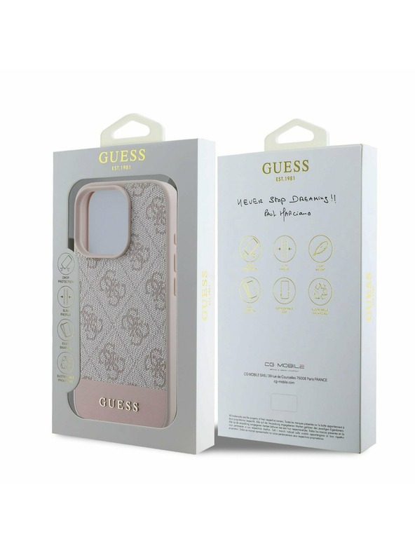 Guess PU 4G Stripe Rückseite für iPhone 16 Pro Pink Handyhülle