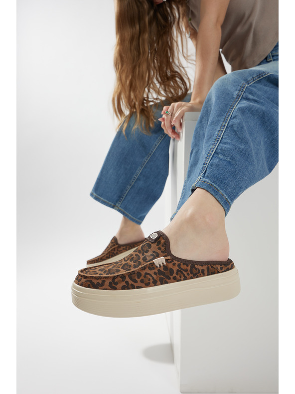 Hey Dude Damen Plateaupantoffeln mit Leopardenmuster Hey Dude