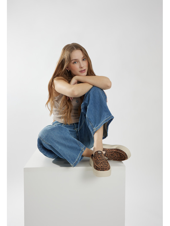 Hey Dude Damen Plateaupantoffeln mit Leopardenmuster Hey Dude