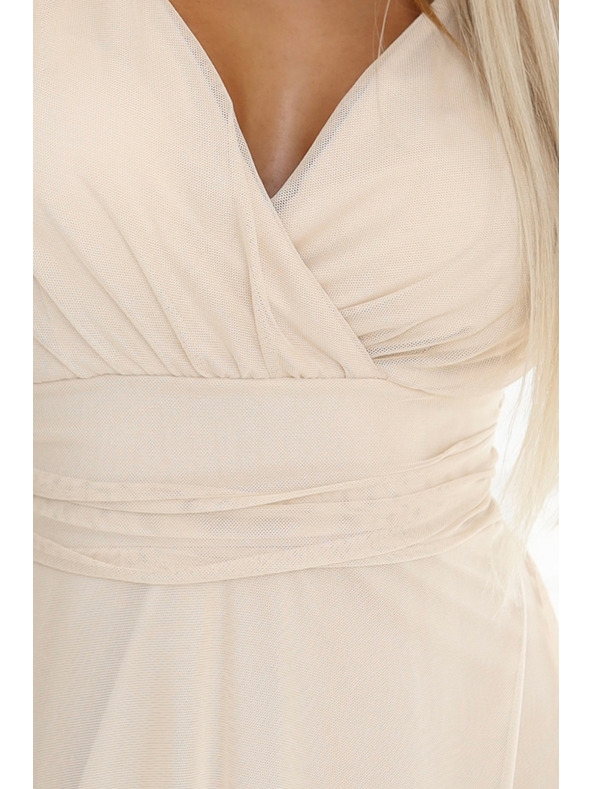 numoco 562-6 NASTIA Langes Kleid mit V-Ausschnitt und kurzen Ärmeln - beige