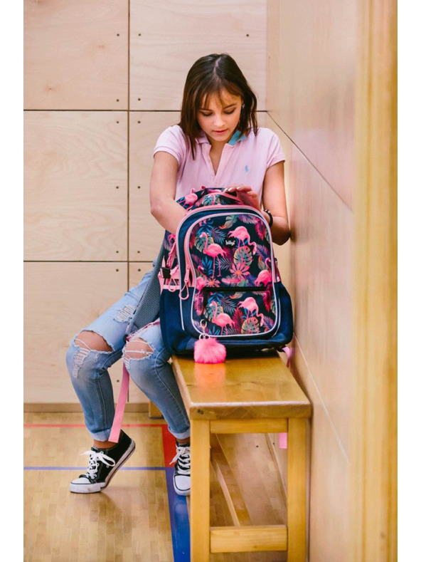 BAAGL  Blauer Schulrucksack Kern Flamingo Baagl