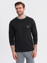 Ombre Clothing Herren-Langarm-T-Shirt aus Baumwolle, gestreiftem U-Ausschnitt und Stickerei Ombre Clothing