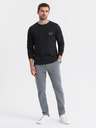 Ombre Clothing Herren-Langarm-T-Shirt aus Baumwolle, gestreiftem U-Ausschnitt und Stickerei Ombre Clothing