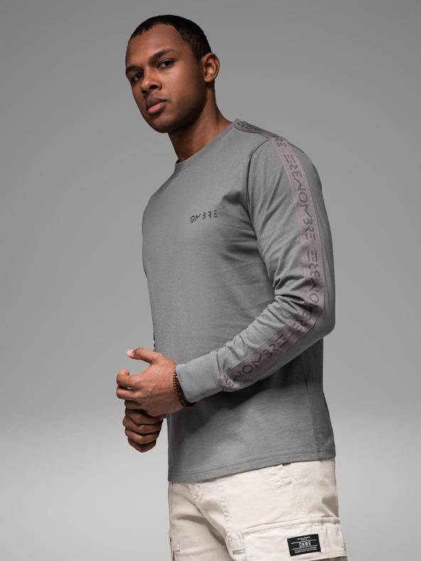 Ombre Clothing Herren-Langarm-T-Shirt aus Baumwolle mit Kante und Brust-Aufdruck Ombre Clothing