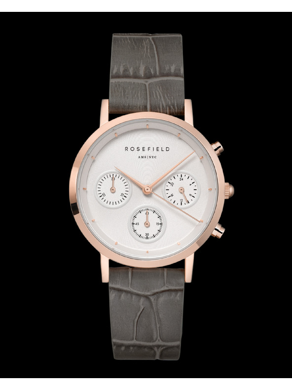 Rosefield Rosefield Uhr NCGRG-N95 The Gabby White Sunray Croco Grey Rose Gold