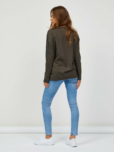Sam 73 Khakifarbenes Langarm-T-Shirt für Frauen SAM 73 Ariasa