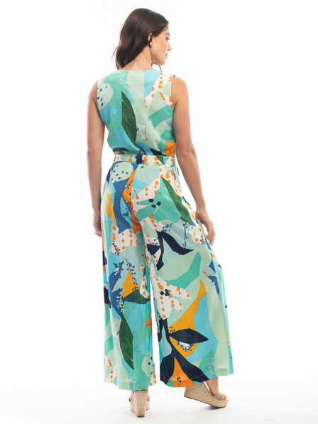 Orientique Türkisfarbener gemusterter Damen Jumpsuit Orientique