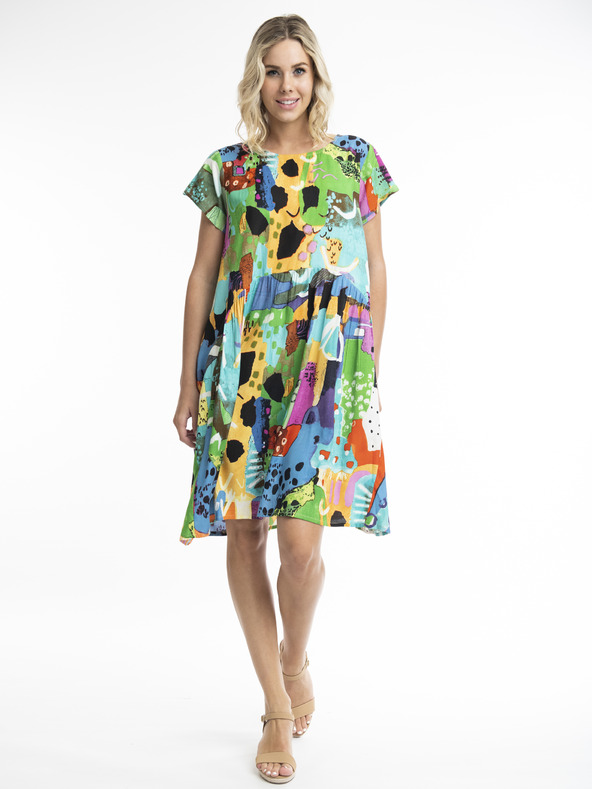 Orientique Gelb und blau Orientique Alanya gemustertes Kleid für Damen