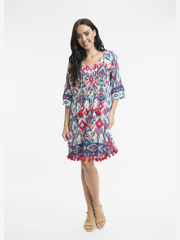 Orientique Rosa und türkisfarbenes Orientique Izmir gemustertes Kleid für Damen