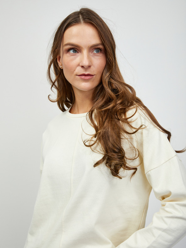 ZOOT.lab Cremefarbenes Damen-Langarm-Basic-T-Shirt ZOOT.lab Bambie