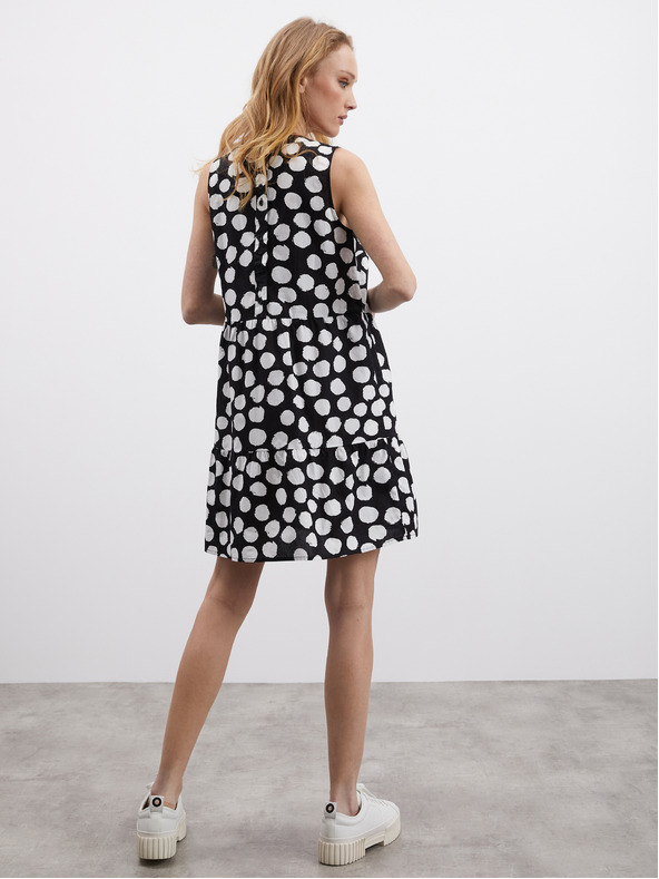 ZOOT.lab Weiß-schwarzes Damen-Polka-Dot-Rüschen-Kleid ZOOT.lab Petronella