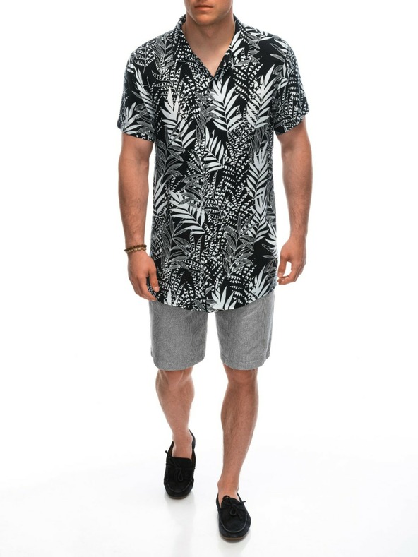 Ombre Clothing Viskose gemustertes Herren-T-Shirt mit kurzen Ärmeln OM-SHPS-0113 Ombre Clothing schwarz