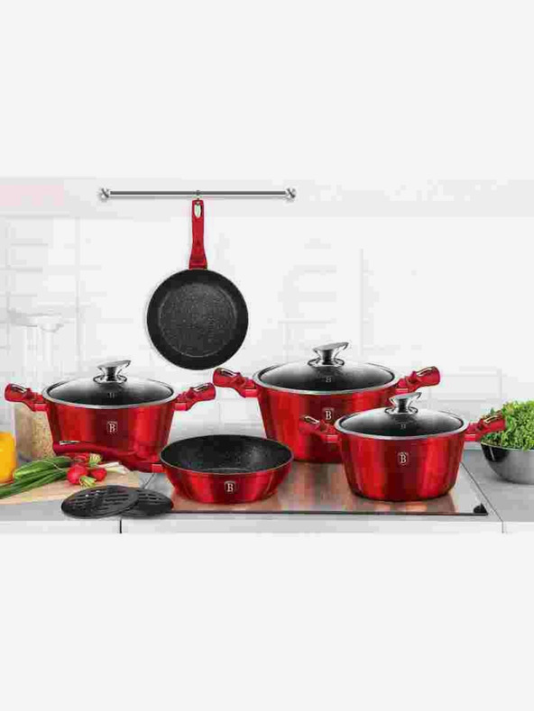 Berlingerhaus Pfannkuchenpfanne mit Deckel mit marmorierter Oberfläche 16 cm Burgundy Metallic Line BERLINGERHAUS