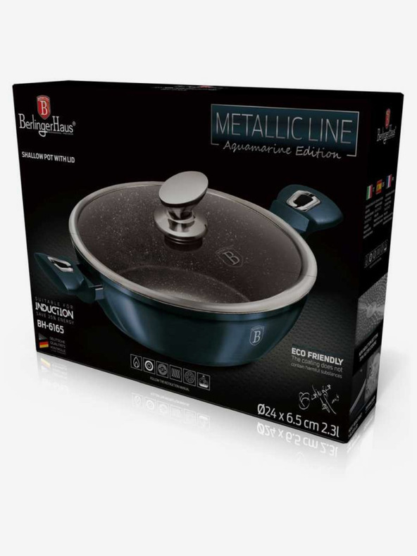 Berlingerhaus Runde Auflaufform mit Marmoroberfläche und Deckel 24 cm BERLINGERHAUS Metallic Line Aquamarine Edition