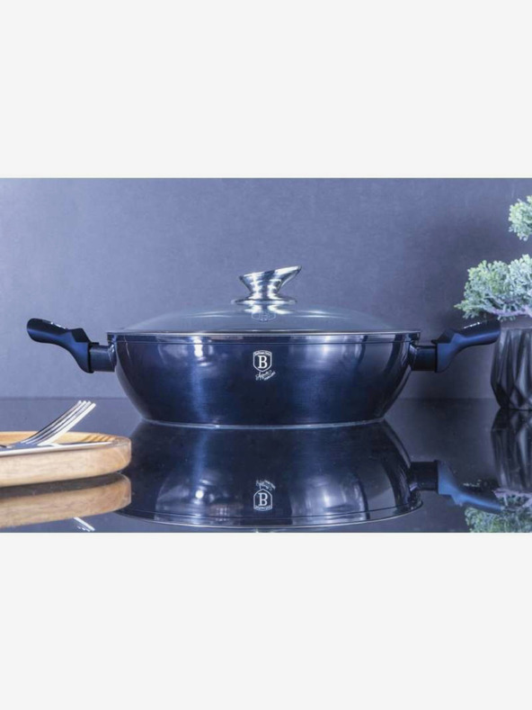 Berlingerhaus Runder Bräter mit Marmoroberfläche und Deckel 28 cm BERLINGERHAUS Metallic Line Aquamarine Edition