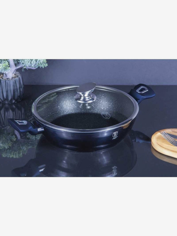 Berlingerhaus Runder Bräter mit Marmoroberfläche und Deckel 28 cm BERLINGERHAUS Metallic Line Aquamarine Edition